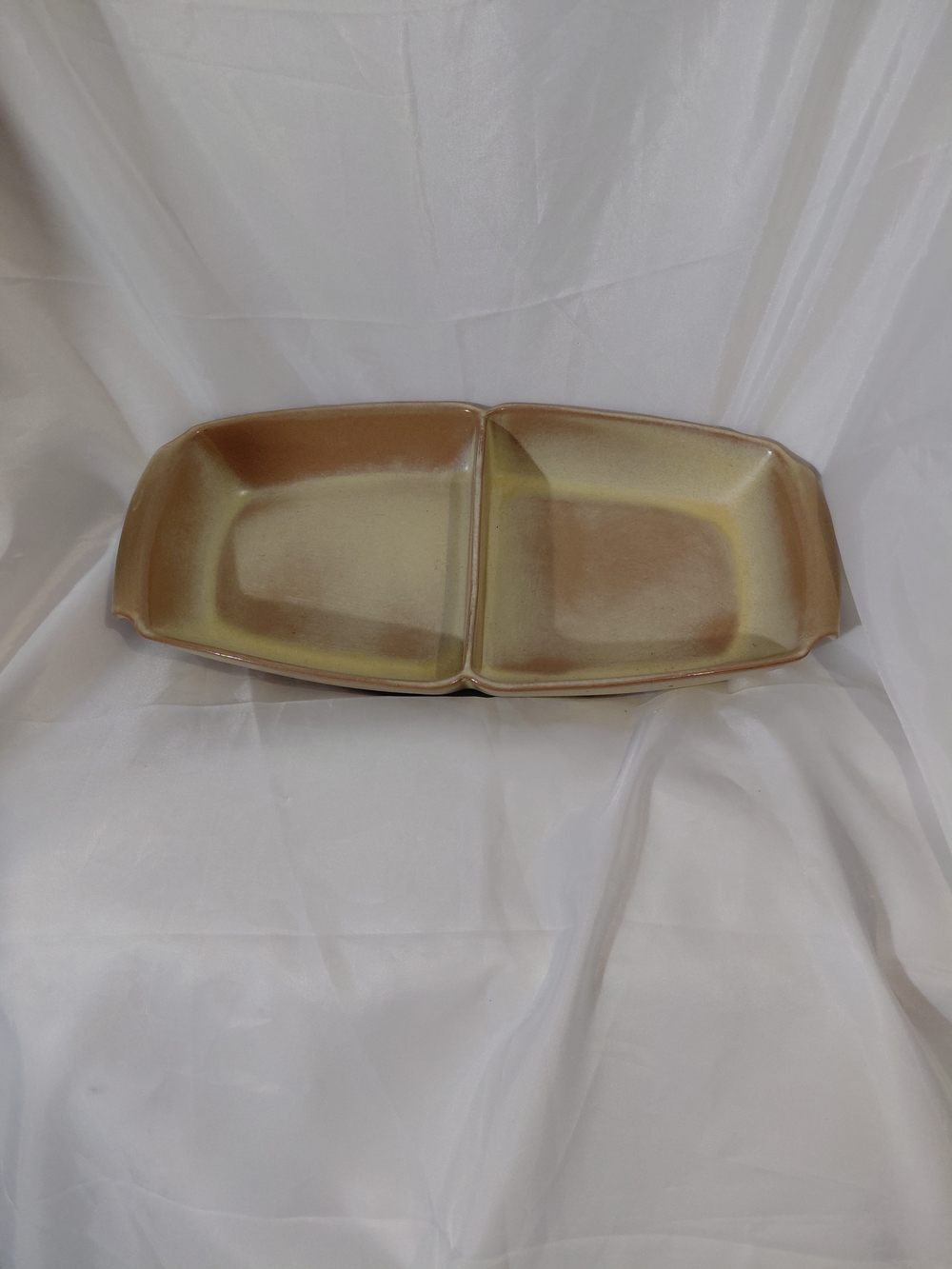 Frankoma Two-Compartment Serving Dish in Warm Terracotta and Cream